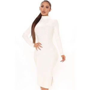 Fashion Nova Midi Long Sleeve White Dress